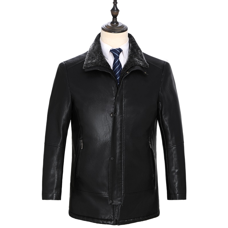 恒源祥男士皮衣款皮衣秋冬中年男士翻领皮夹克爸爸装外套