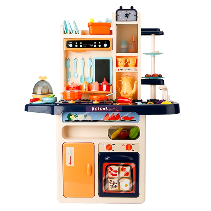 贝恩施儿童厨房玩具过家家套装仿真厨具做饭煮饭男女孩宝宝 时尚喷雾厨房(蓝色)153