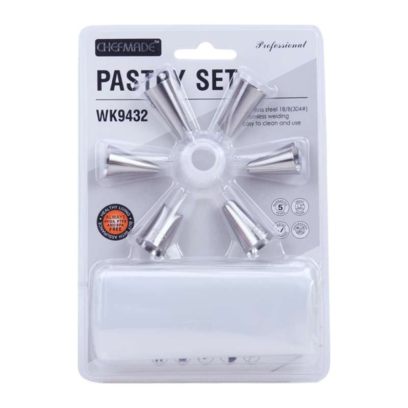 学厨 烘焙工具 6个不锈钢裱花嘴+10只一次性裱花袋+1个转换器套装 饼干曲奇奶油蛋糕宝宝辅食工具 WK9432