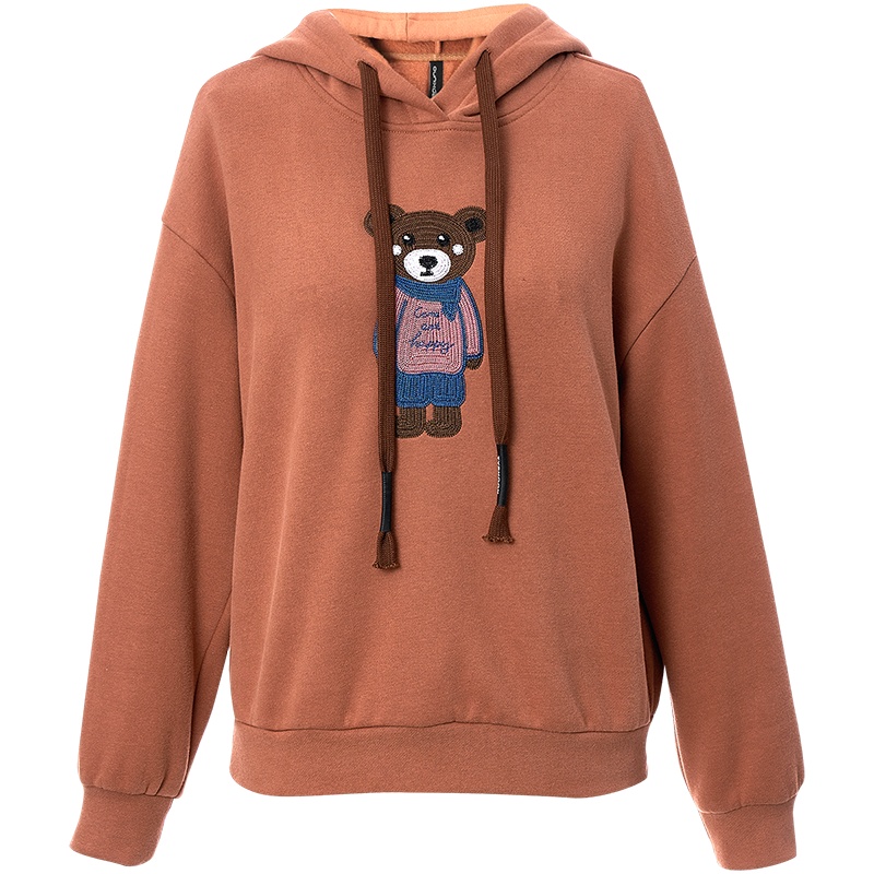 OUNIXUE欧昵雪 | [趣味小熊加绒上衣]冬季韩版连帽宽松休闲套头百搭女式卫衣