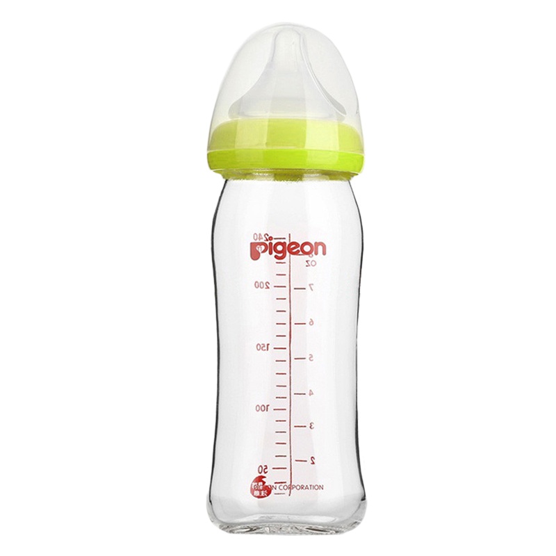 贝亲(Pigeon) 宽口径240ml玻璃奶瓶 宝宝喂养用品 绿色AA70 M号奶嘴