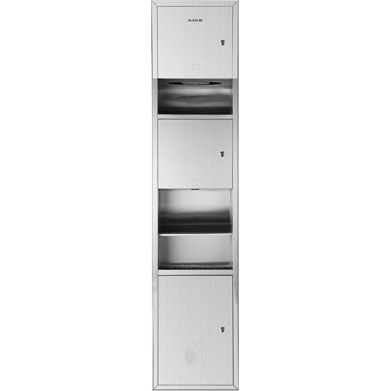 艾克(AIKE)不锈钢三合一烘手机嵌入墙式干手组合柜擦手纸盒带烘手器垃圾箱三合一组合柜AK9258