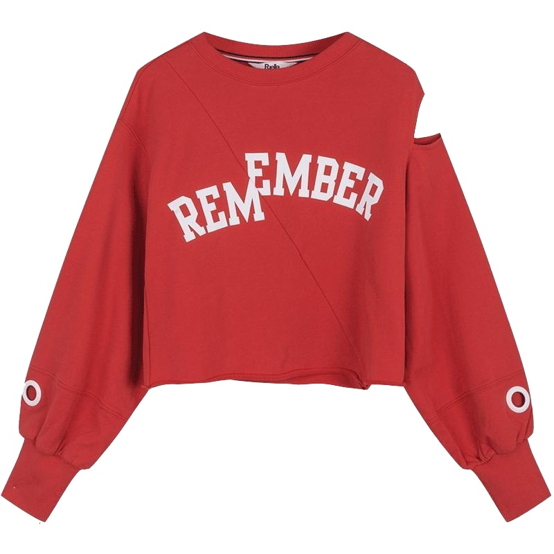 【专柜同款】拉夏贝尔长袖卫衣女露肩套头新款高腰韩版东大宽松短款露脐上衣20011753