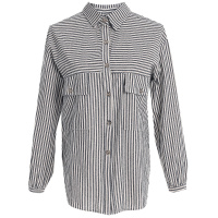 欧昵雪休闲Polo领九分袖显瘦条纹衬衫女时尚纯棉上衣