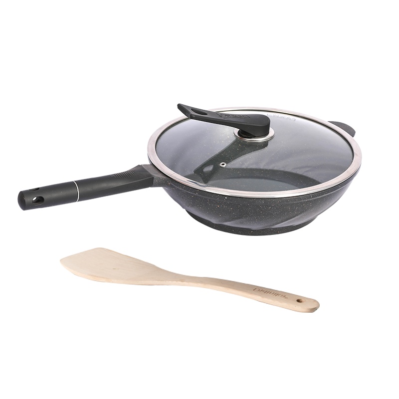迪迪尼卡(Didinika)麦饭石炒锅无油烟不粘锅立盖平底锅32cm炒锅带木铲