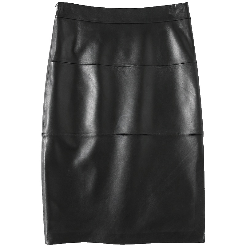 憨厚皇后2018春秋新款海宁真皮皮裙包臀裙中长裙绵羊皮一步裙女T