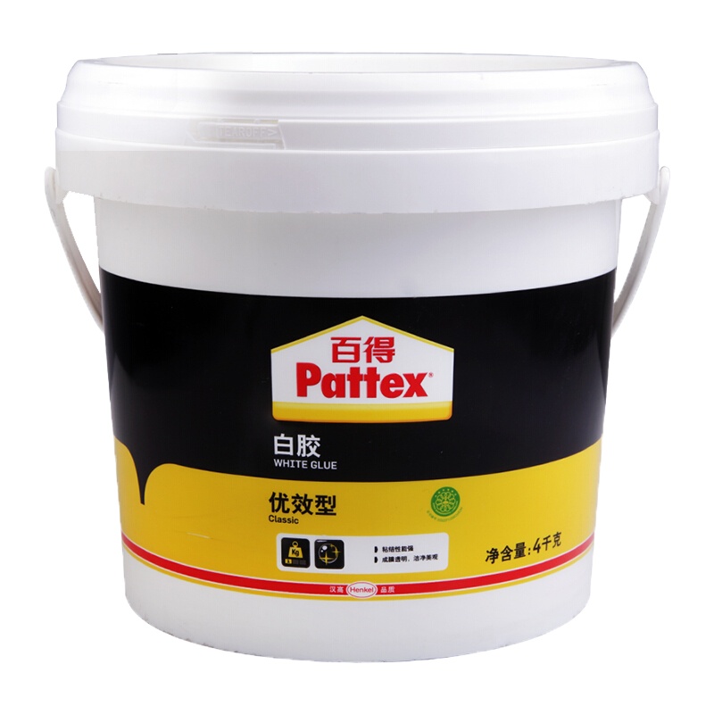 汉高百得(Pattex) 白胶 木工白胶白乳胶手工胶粘接性能强成膜透明环保型胶水 优效型PXWG4C 4kg