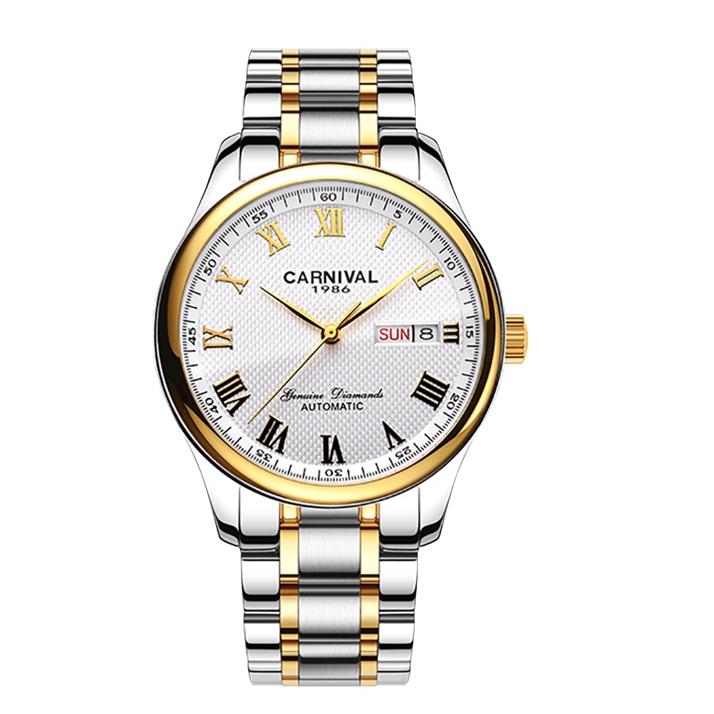 正品瑞士嘉年华(CARNIVAL)品牌手表自动机械表 男表时尚潮流女表夜光防水情侣表一对腕表8666