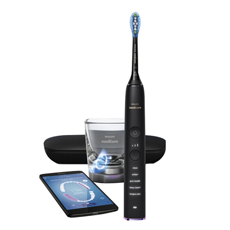 飞利浦(PHILIPS) 电动牙刷 HX9924/12 钻石黑亮白智能型 充电式声波震动牙刷蓝牙版 五大模式智能计时