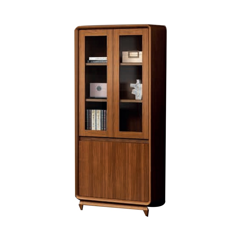 钜晟 新中式办公柜胡桃木两门文件柜玻璃对开双门文件柜JS-GLAW-0901