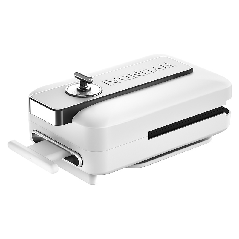 Hyundai三明治早餐机神器家用吐司压烤机小型面包机多功能轻食机[标配+华夫饼]月影白