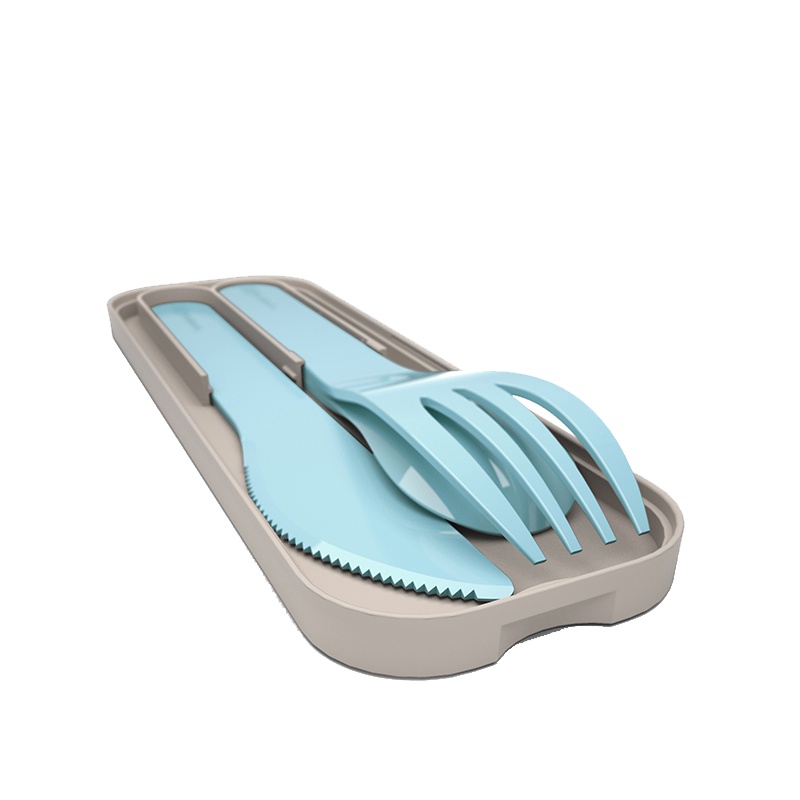 法国(monbento )便携/折叠餐具MB Pocket Color 法国塑料便携式餐具三件套 萌萌蓝