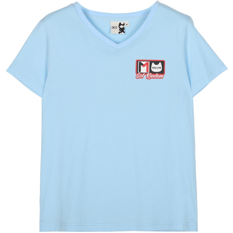 a02新款2020时尚休闲V领卡通印花显瘦收身短袖T恤女潮DTV2C0331KT