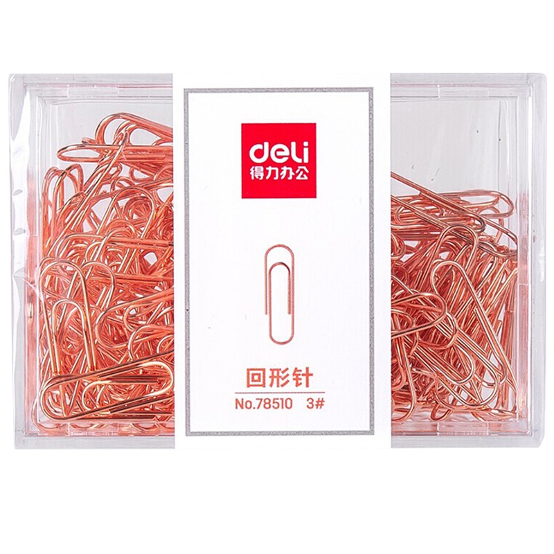 得力(deli)78510 回形针6盒 160枚/盒 票据针 票据夹 办公文具 财务用品 办公用品 玫瑰金