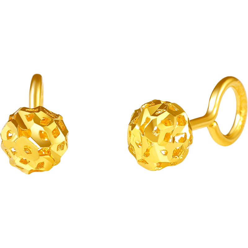 周大生黄金饰品黄金耳钉女正品新款足金999经典圆型绣球妈妈款小金饰耳环