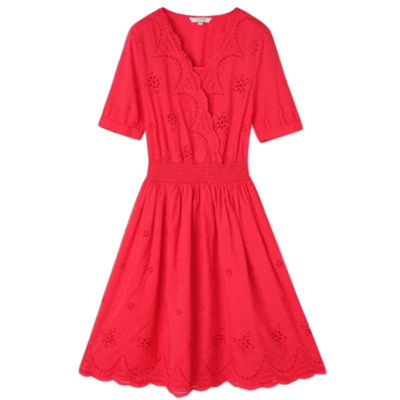 La Babite专柜同款红色连衣裙女装夏季新款小个子v领a字裙超仙