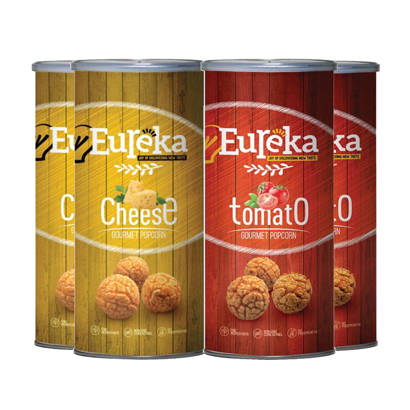 4罐装▏EUREKA 友礼佳 爆米花 芝士味、番茄味各2罐 70g 马来西亚进口 罐装