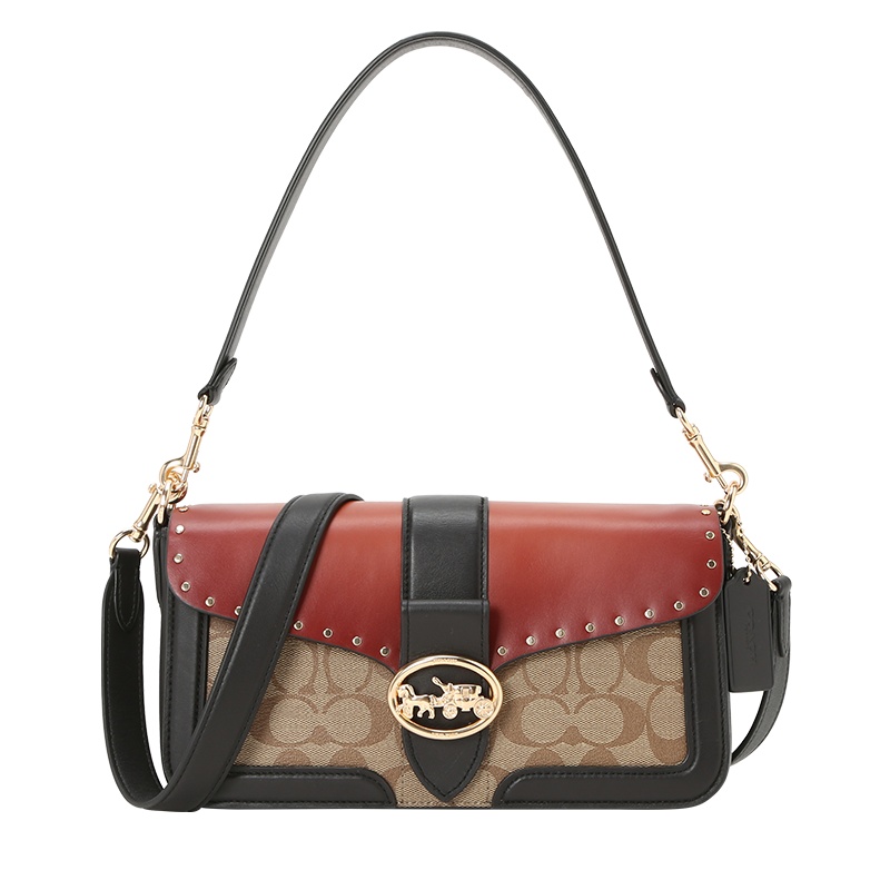 COACH 通勤肩背包 圆环马车标 织物拼皮 5605