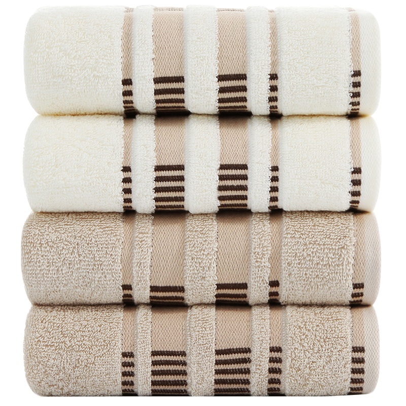 三利 全棉高毛圈缎档提花毛巾4条装 洗脸面巾 34×75cm 米色、咖啡色