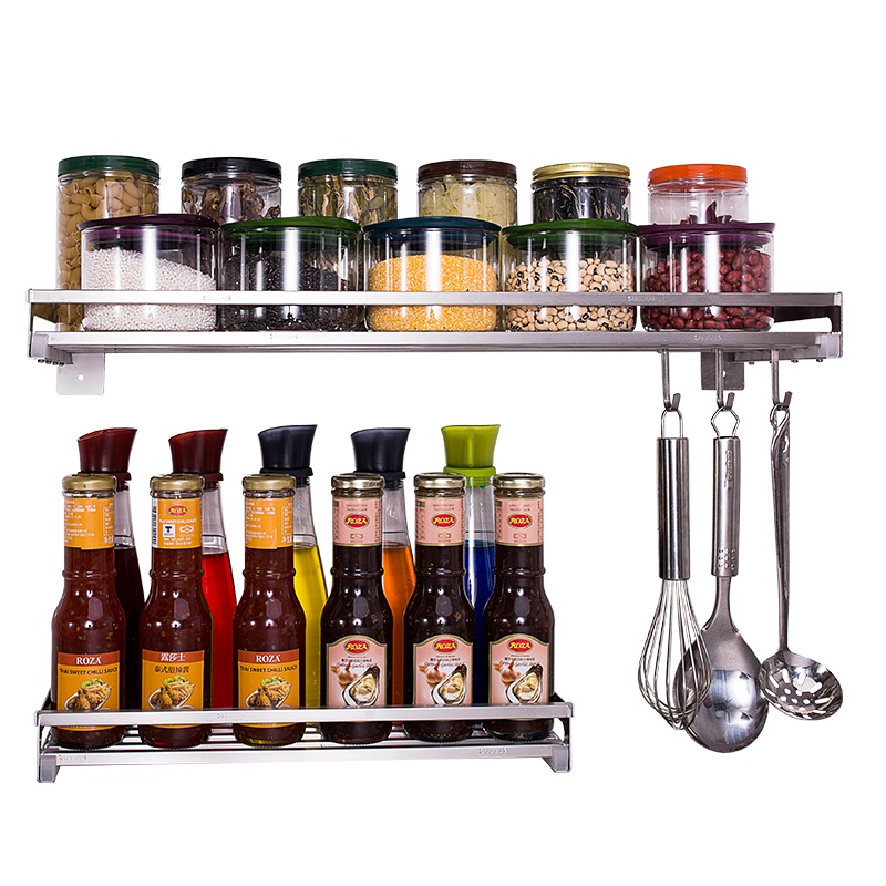 四季沐歌(MICOE)304不锈钢厨房置物架打孔/免打孔壁挂调料架厨房用品收纳架