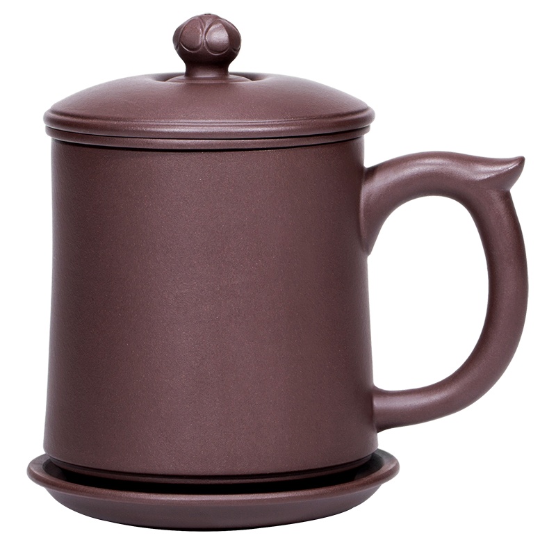 金镶玉 凌小明老师手作 宜兴紫砂杯 手工原矿茶杯带过滤四件套功夫茶具茶缸送礼礼盒装400cc 凌小明富贵莲花紫砂杯