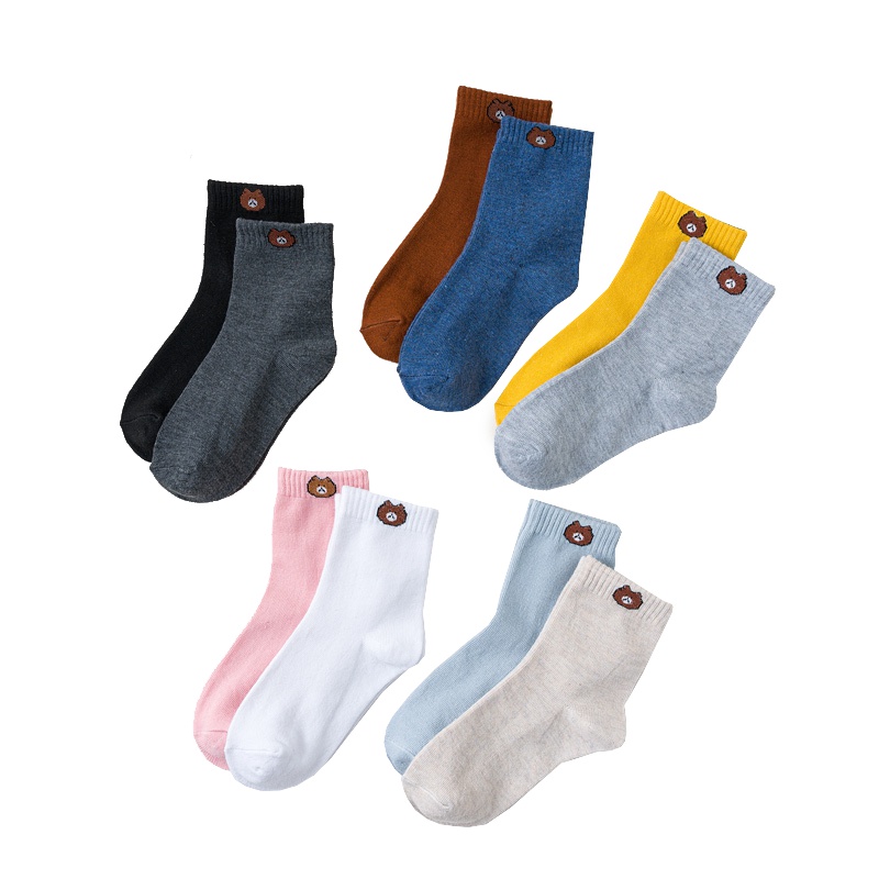 初愫5双装 十色小熊袜中筒袜子女纯棉韩国可爱2019网红同款女袜