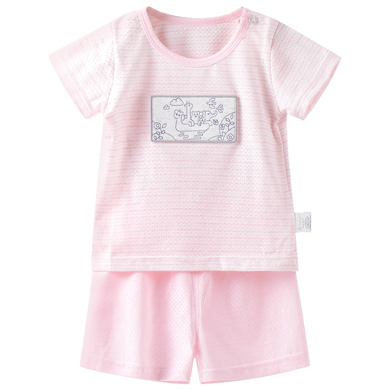 童泰TONGTAI婴童套装夏季半袖肩开套装3-24个月男女宝宝轻薄短袖短裤两件套儿童通用90cm