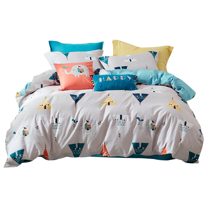 梦洁(MENDALE)家纺纯棉磨毛四件套全棉床品套件双人加大被单被套 印第安城堡