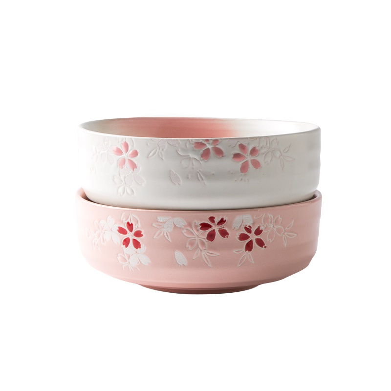 IJARL 亿嘉碗碟日式创意手绘樱花面碗厨房餐具组合 樱花系列6.25英寸法海钵蓝色+粉色