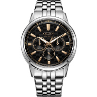 西铁城(CITIZEN)手表光动能不锈钢表带三眼黑盘休闲简约男表BU2071-87E
