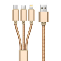 豪元三合一充电线器 手机多功能二合一拖三数据线 接口适用苹果安卓乐视小米华为魅族手机 土豪金(3合1)