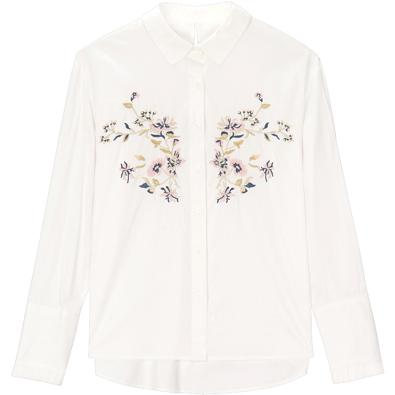 爱居兔2019春装女装时尚刺绣长袖休闲衬衫