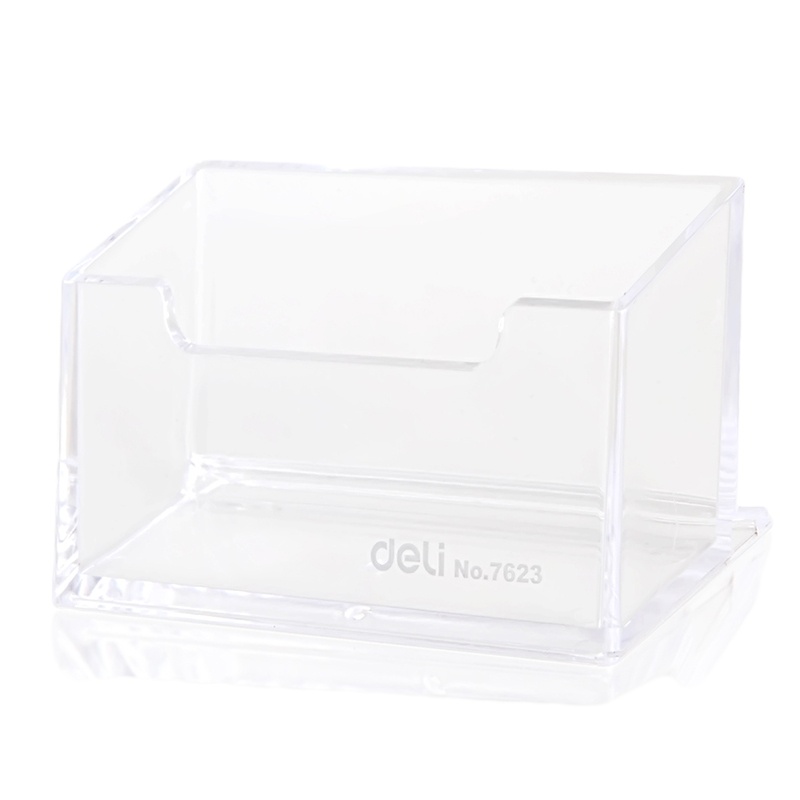 得力deli文具名片座得力7623透明名片盒名片座 塑料收纳盒1个装横式竖式