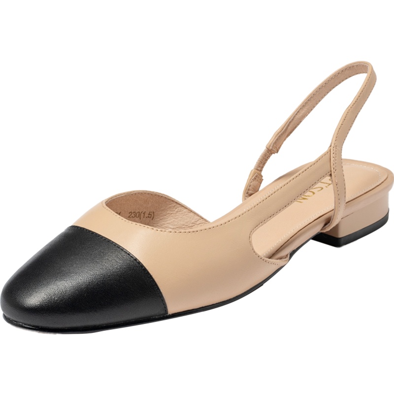 百田森夏季新款小香风包头凉鞋女圆头拼接撞色凉鞋低跟仙女风