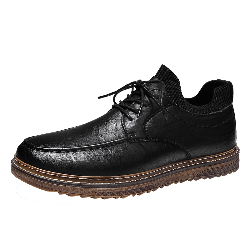 木林森男鞋2020冬季新款皮鞋男低帮百搭真皮鞋子男复古保暖休闲鞋
