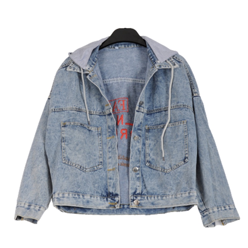 拉夏贝尔Laetia新款可拆卸连帽韩版宽松上衣bf夹克上衣潮刺绣牛仔外套女911611959