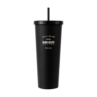 名创优品(miniso) 经典黑白系列-吸管钢杯800mL茶具(黑色)
