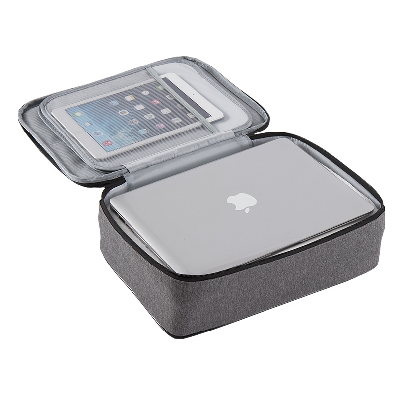 欧润哲 收纳包 灰色三层多格分层分类带提手旅行出差收纳袋