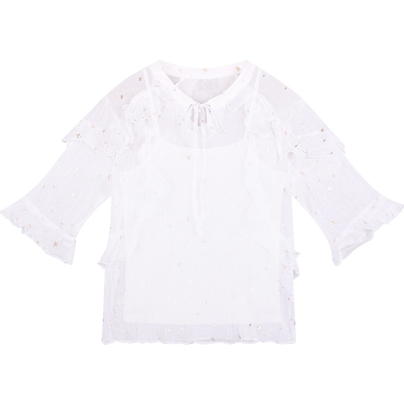 2019夏装新款很仙的上衣韩版荷叶边百搭洋气衬衫女设计感小众衬衣