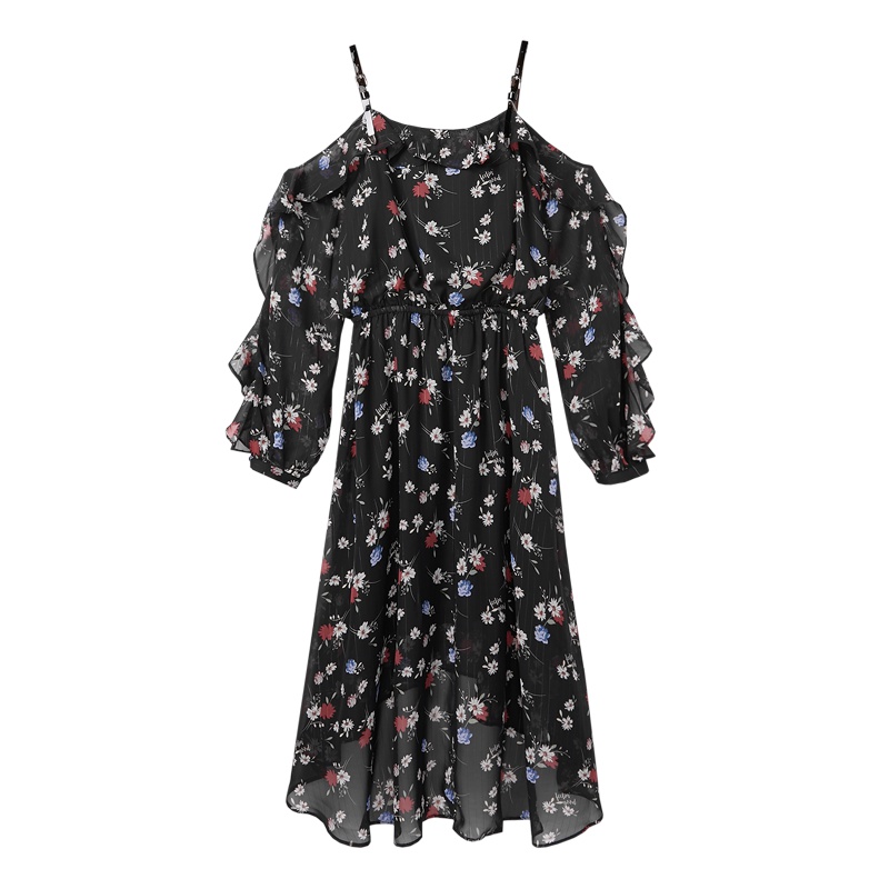 2019爱居兔秋季女装镂空肩部设计花版 长袖连衣裙