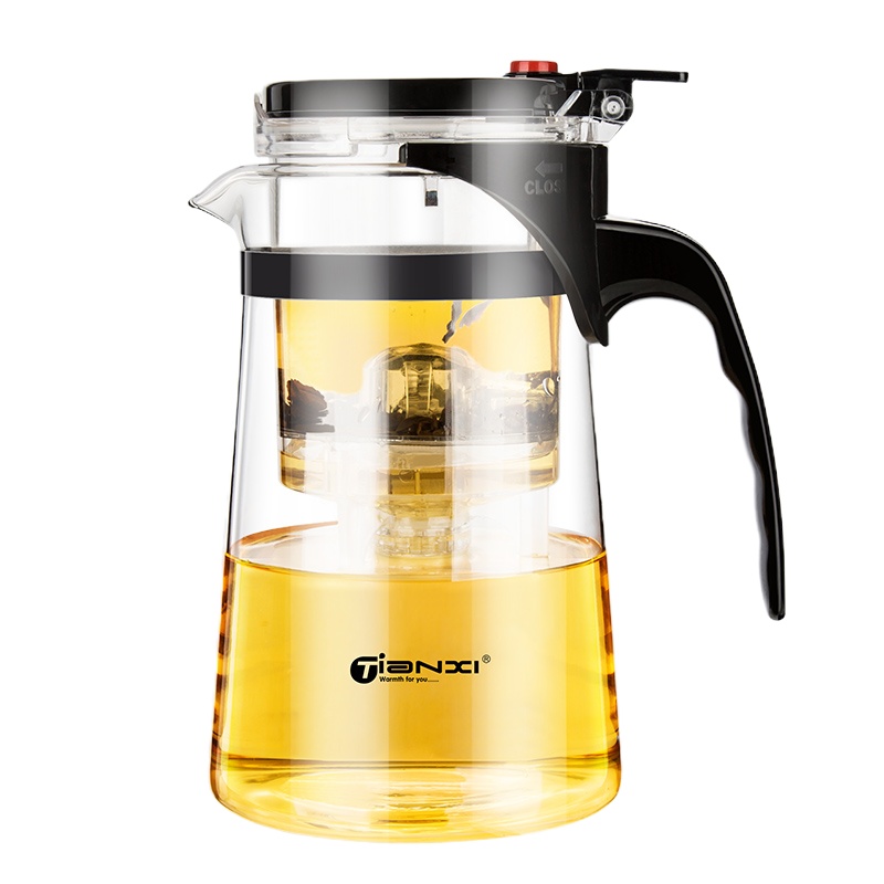 天喜tianxi飘逸杯1L玻璃茶壶按压式泡茶器具茶水分离飘逸壶可拆卸
