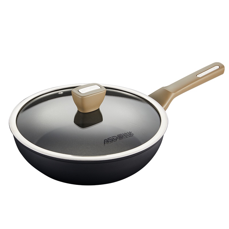 ASD爱仕达油你控硬氧不粘煎锅不粘平底锅少烟煎锅28cm带盖煎蛋锅牛排煎锅JL28A5WG进口不粘 家用省油煎锅
