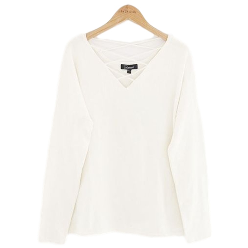 【福利款】拉夏贝尔7M秋装新款韩版时尚百搭露背纯色宽松v领长袖针织衫女