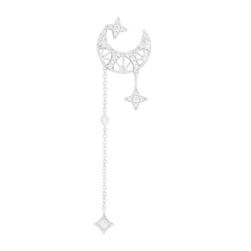 apm MONACO单只月亮&星星垂坠耳环女士 设计感宴会925银耳饰长款耳线