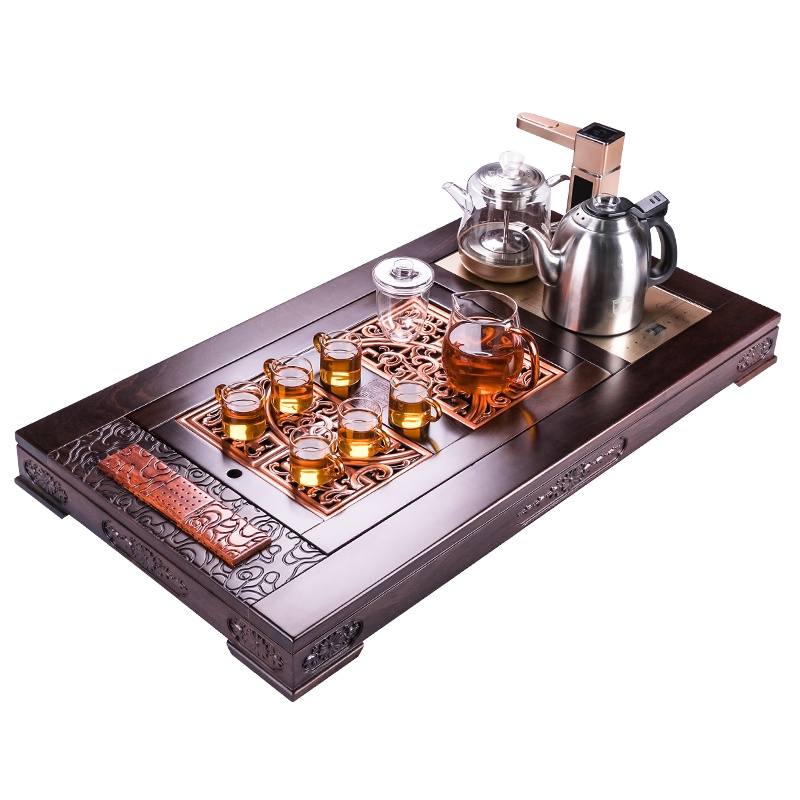 金杞(JINQI) 整套茶具全自动上水电热水壶耐热消毒烧水煮茶自动续水红铜刺猬紫檀茶盘203B款套装