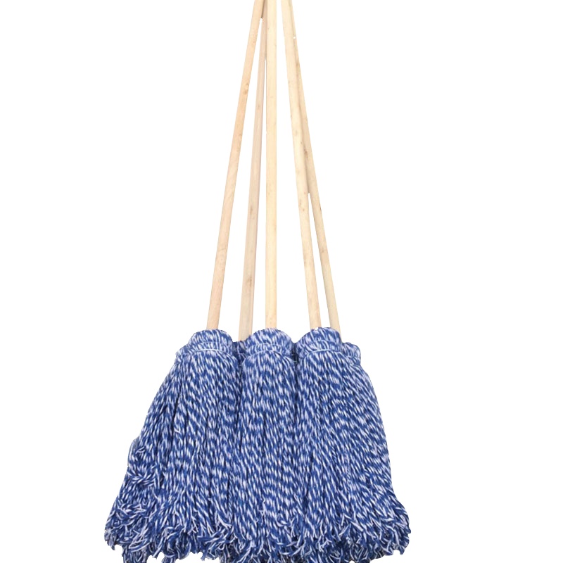 冰禹 BYaf-46 老式拖把(5个) 木柄加长木杆棉线拖把圆头吸水拖把 蓝白线拖把