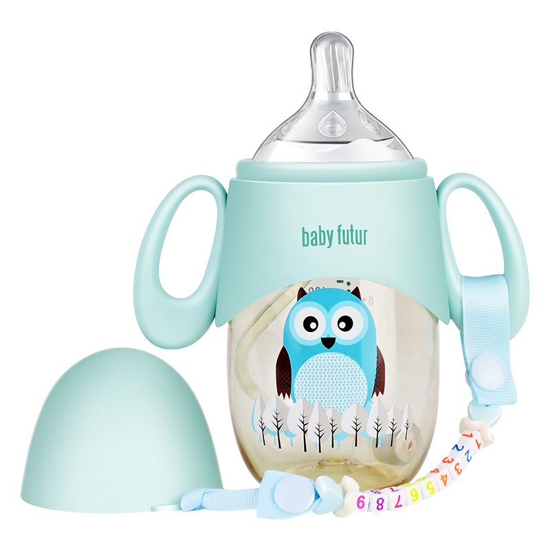 Baby futur官方旗舰店 新生儿奶瓶ppsu婴儿仿母乳实感双把手宝宝宽口径吸管奶瓶耐摔 正太蓝-210mL