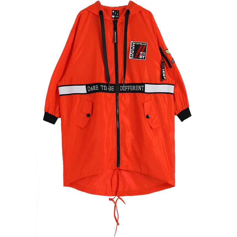 a02商场同款个性拼色徽章宽松显瘦连帽风衣外套女D1U1B0031CT