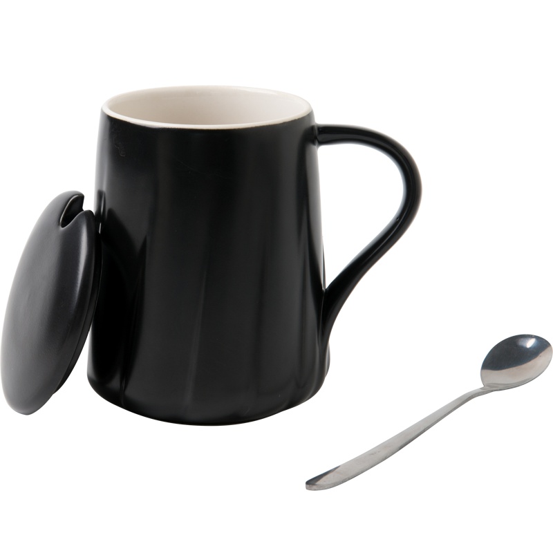 亿嘉IJARL 创意时尚礼品陶瓷马克杯情侣咖啡杯牛奶杯个性杯办公杯带盖带勺水杯子两色可选