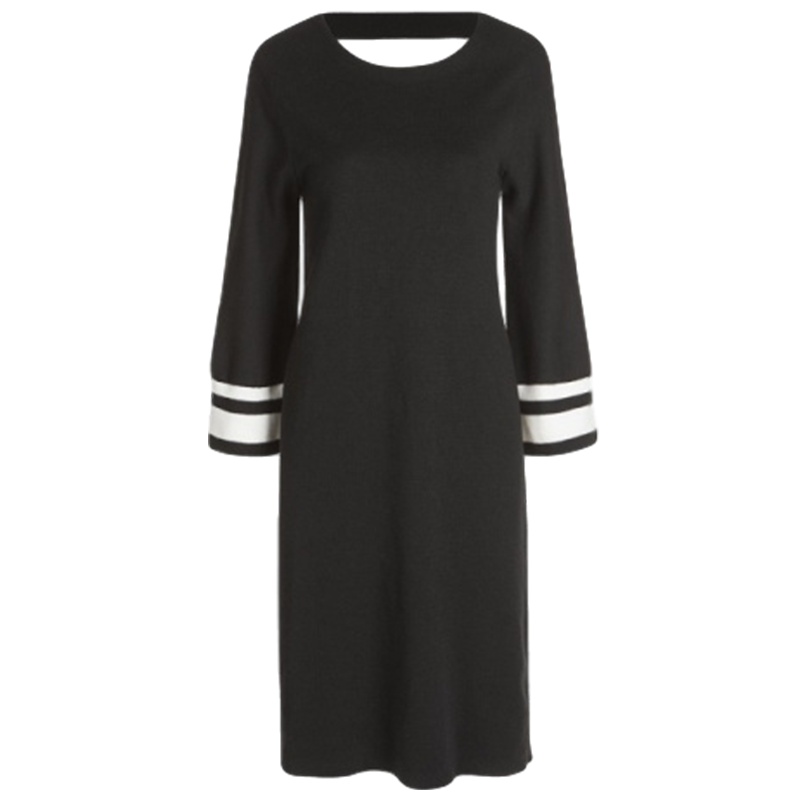 【福利款】拉夏贝尔微喇撞色袖口圆领针织连衣裙